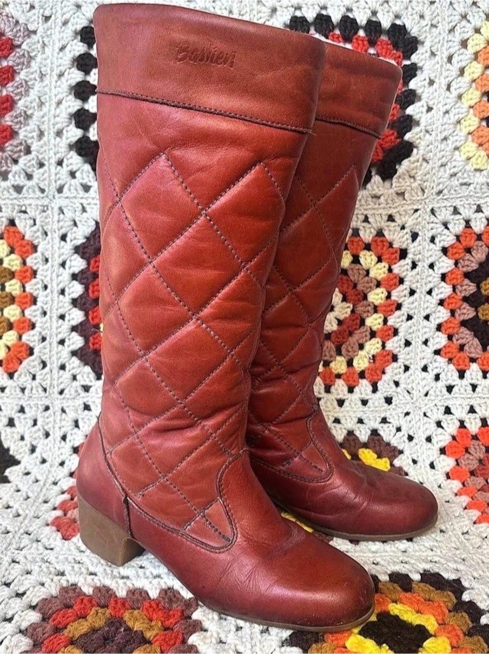 Bastion Quilted Leather Heeled Boots in Red